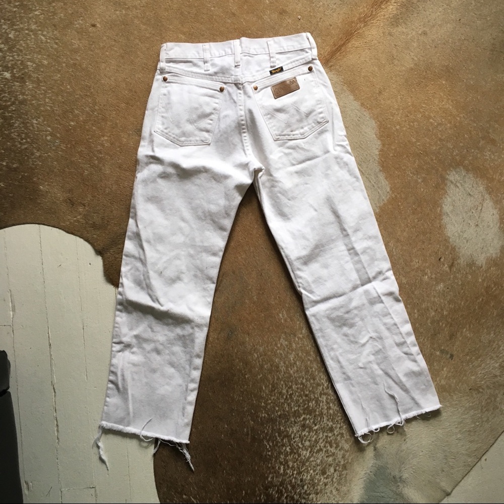 Vintage White Wranglers with Raw Hem